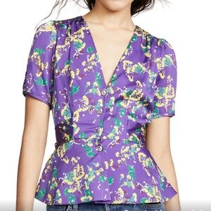 NWOT Saloni Lea Top in Violet Sweet Peas | Size US 0